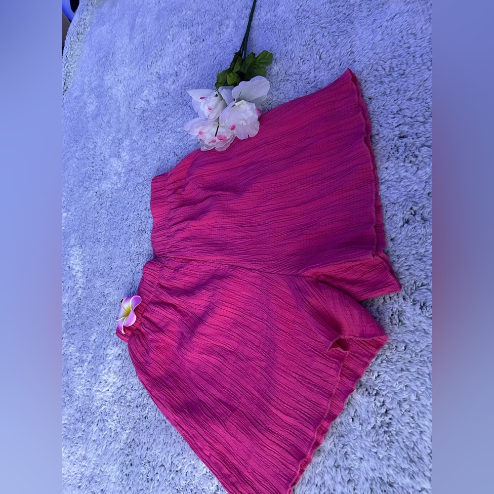 Women's Pink Crinkle Elastic Waist Shorts
